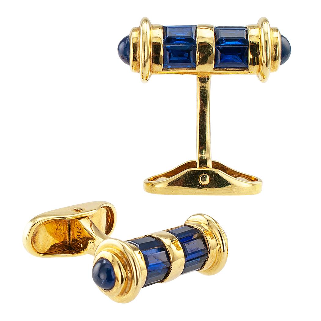 Sapphire Gold Baton Cufflinks In Excellent Condition In Los Angeles, CA
