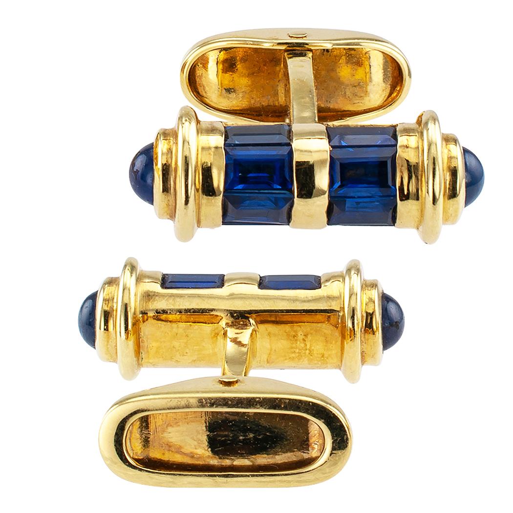 Men's Sapphire Gold Baton Cufflinks