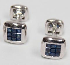 Sapphire Gold Cufflink and Matching Shirt Stud Dress Set Estate Fine Jewelry