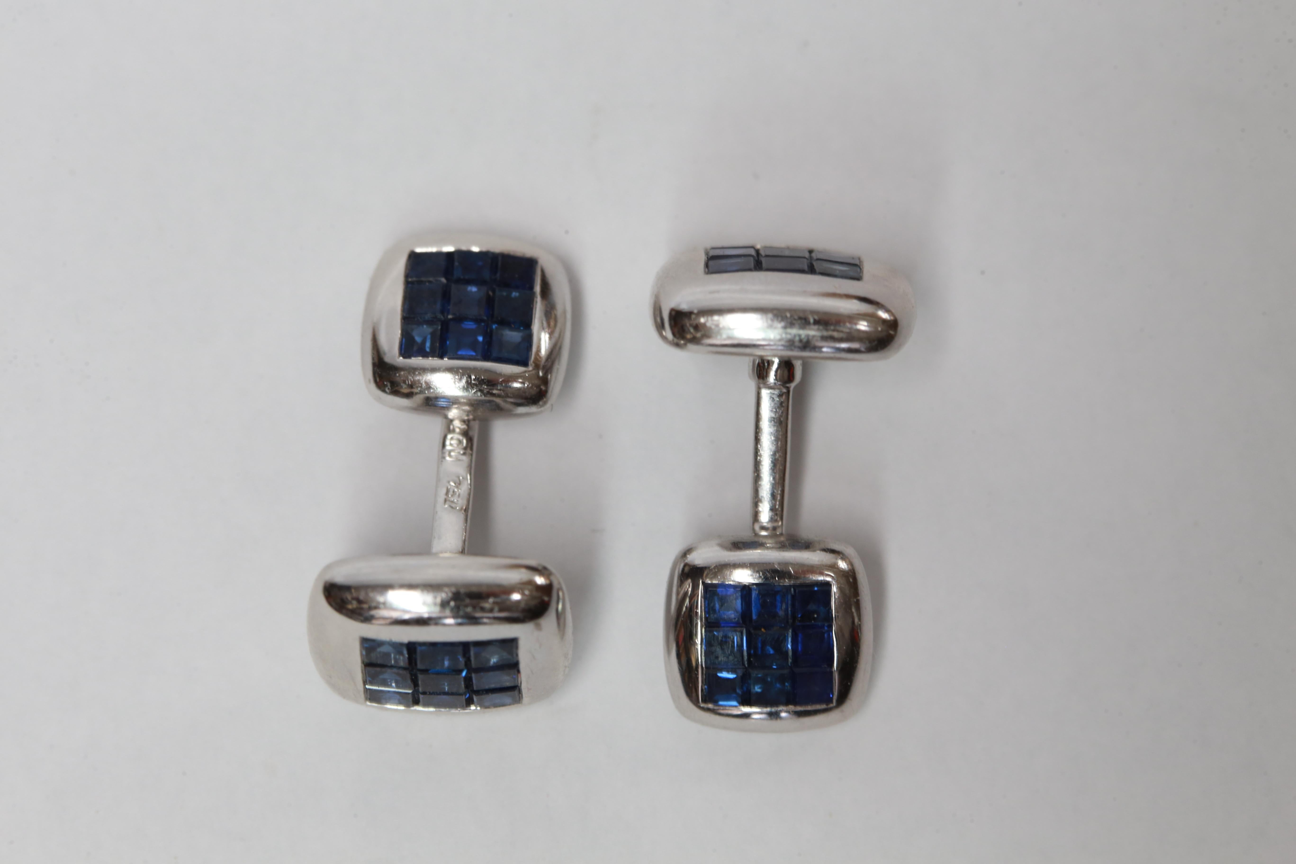 Contemporary Sapphire Gold Cufflink and Matching Shirt Stud Dress Set Estate Fine Jewelry