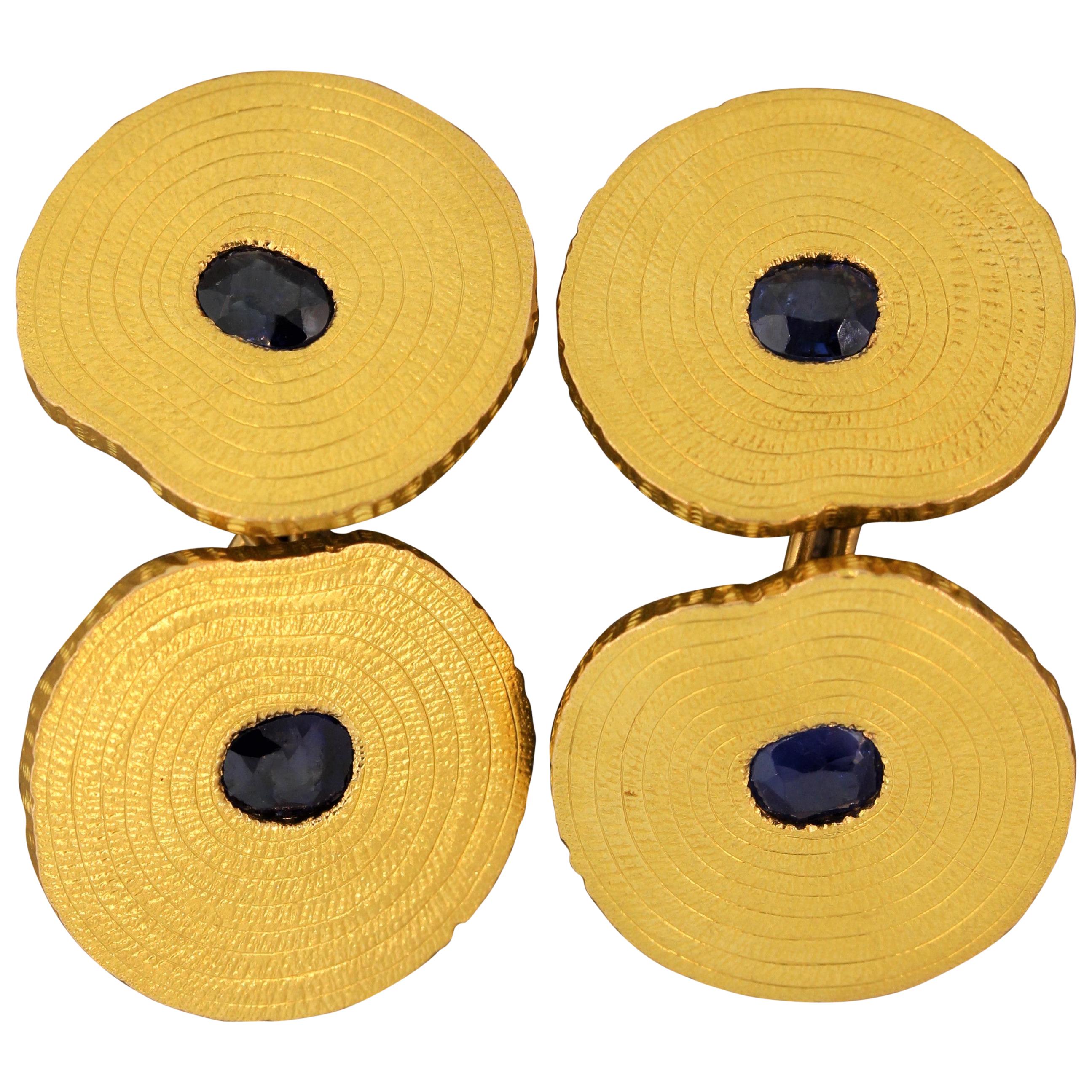 Sapphire Gold Cufflinks For Sale