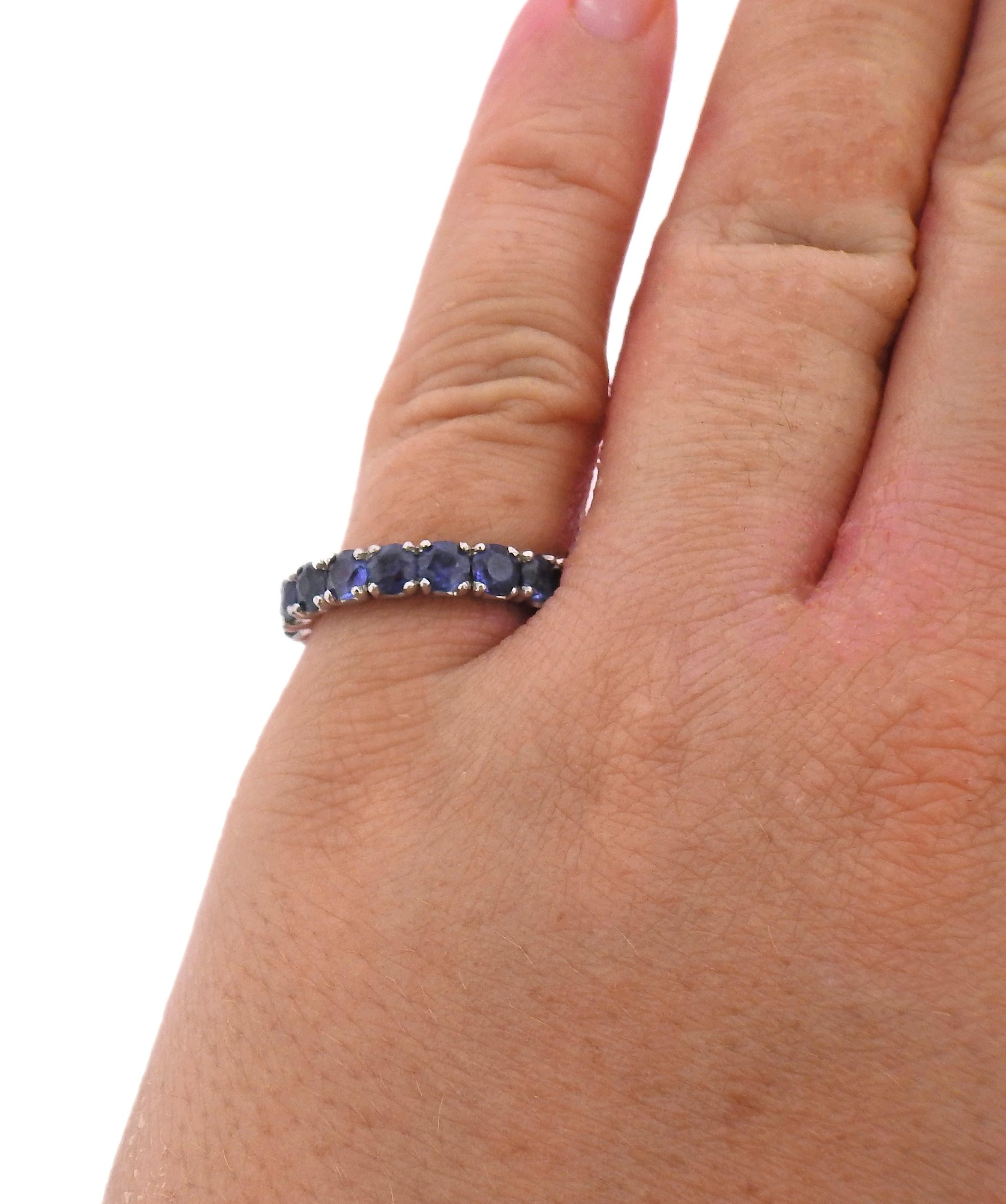 Sapphire Gold Eternity Band Ring In Excellent Condition For Sale In New York, NY
