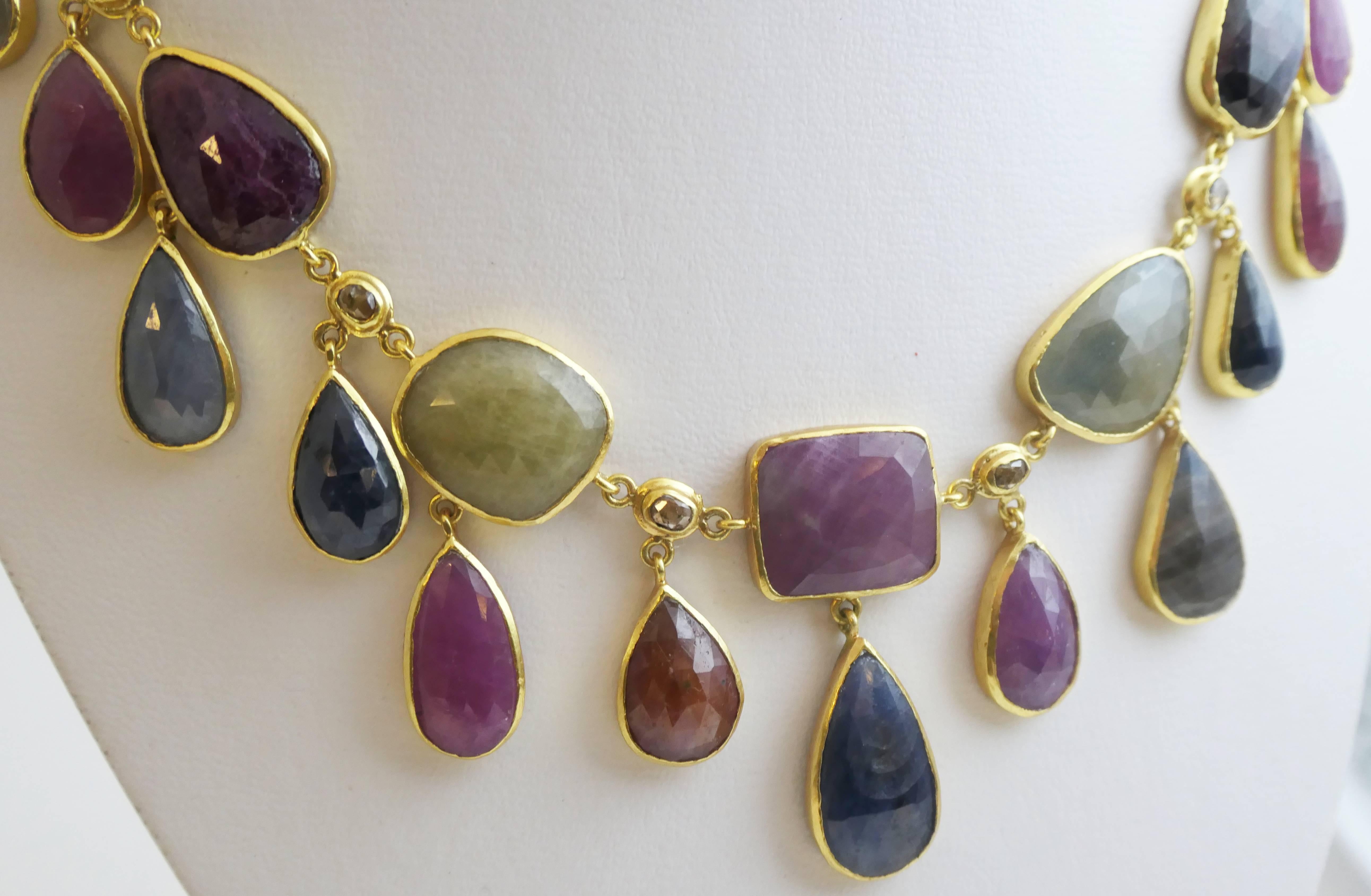 Artisan Sapphire Gold Plated Sterling Silver Statement Necklace For Sale