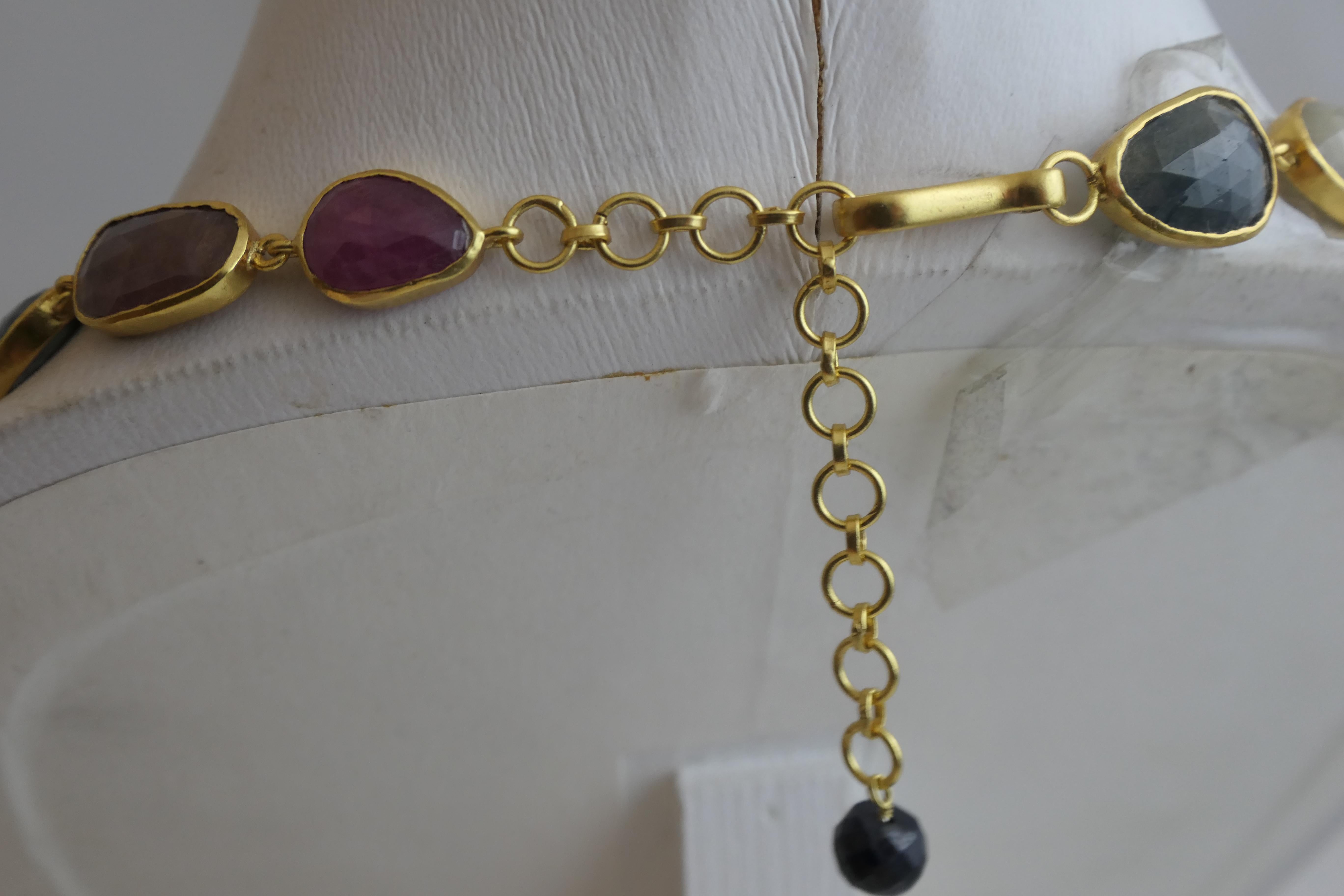 Sapphire Gold Plated Sterling Silver Statement Necklace In New Condition For Sale In Oslo, 03
