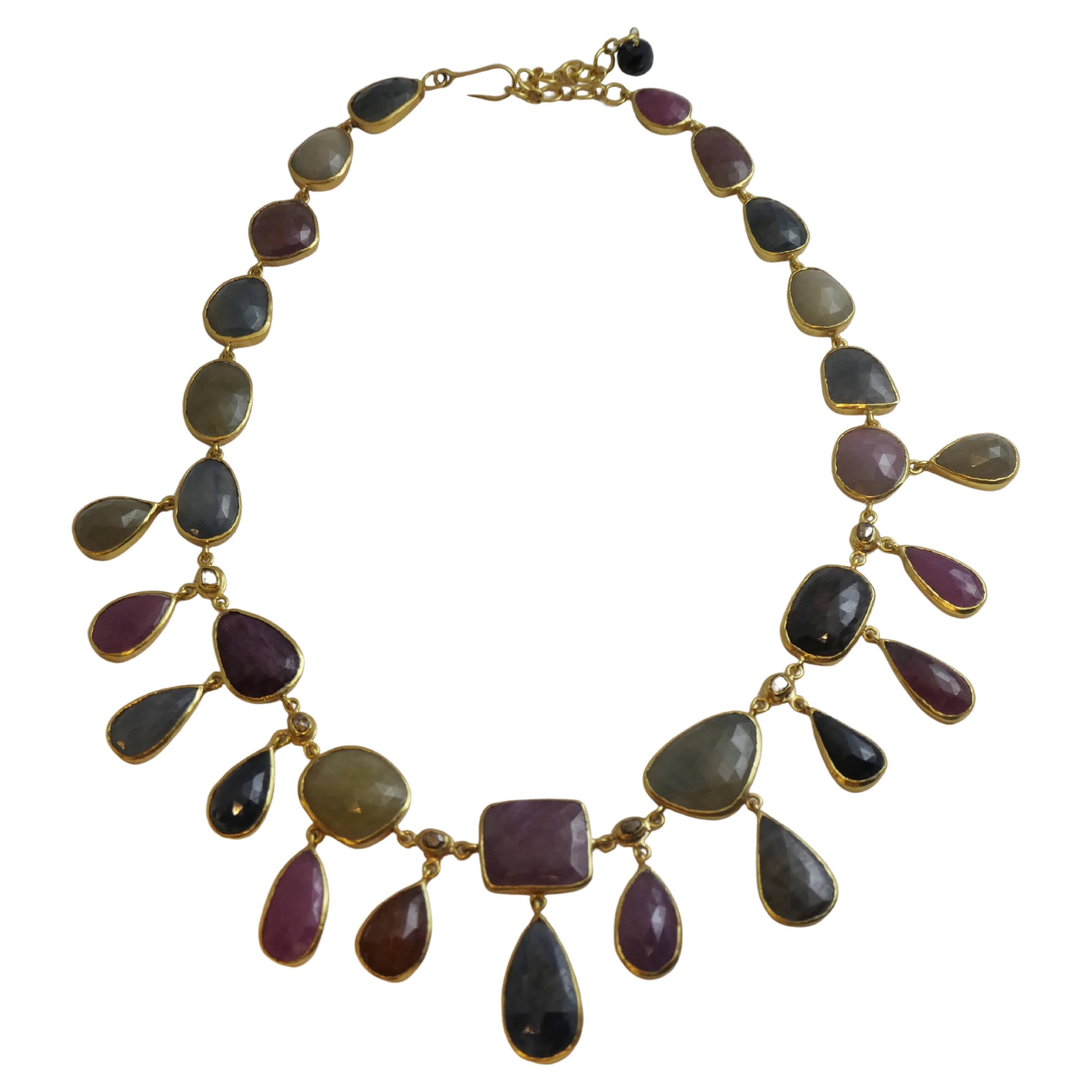 Sapphire Gold Plated Sterling Silver Statement Necklace