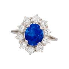 Sapphire Gold Ring 2.87ct No Heat, 14K White Gold, DSEF certified.