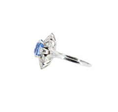 Sapphire Gold Ring 3.52ct No Heat, 18K White Gold, DSEF certified.