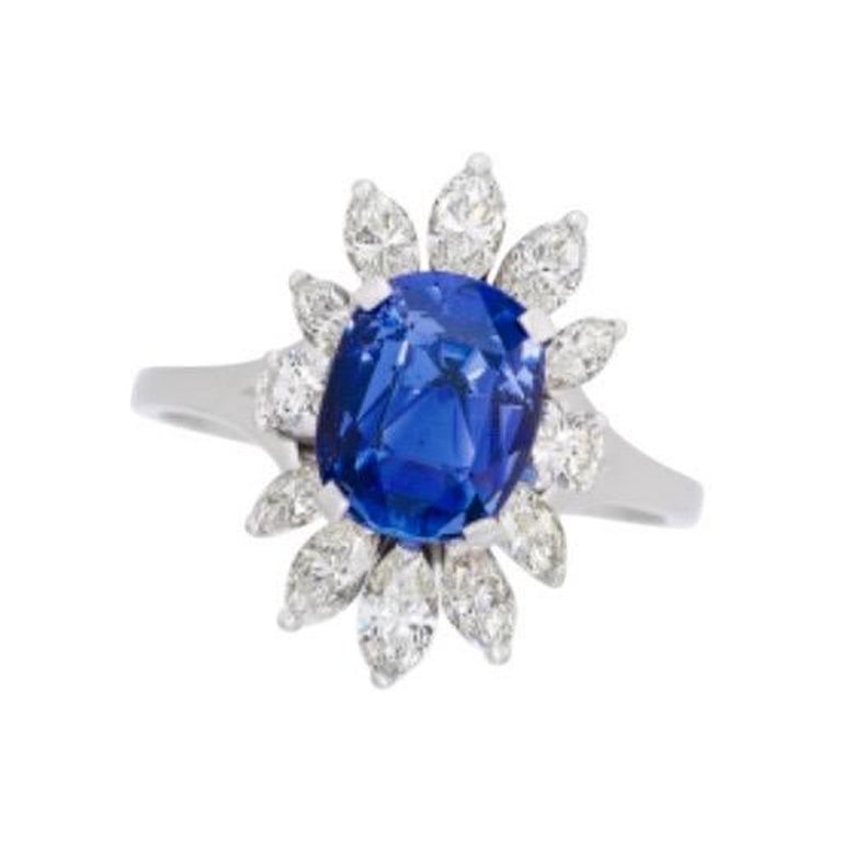 Sapphire Gold Ring 3.52ct No Heat, 18K White Gold, DSEF certified. en vente