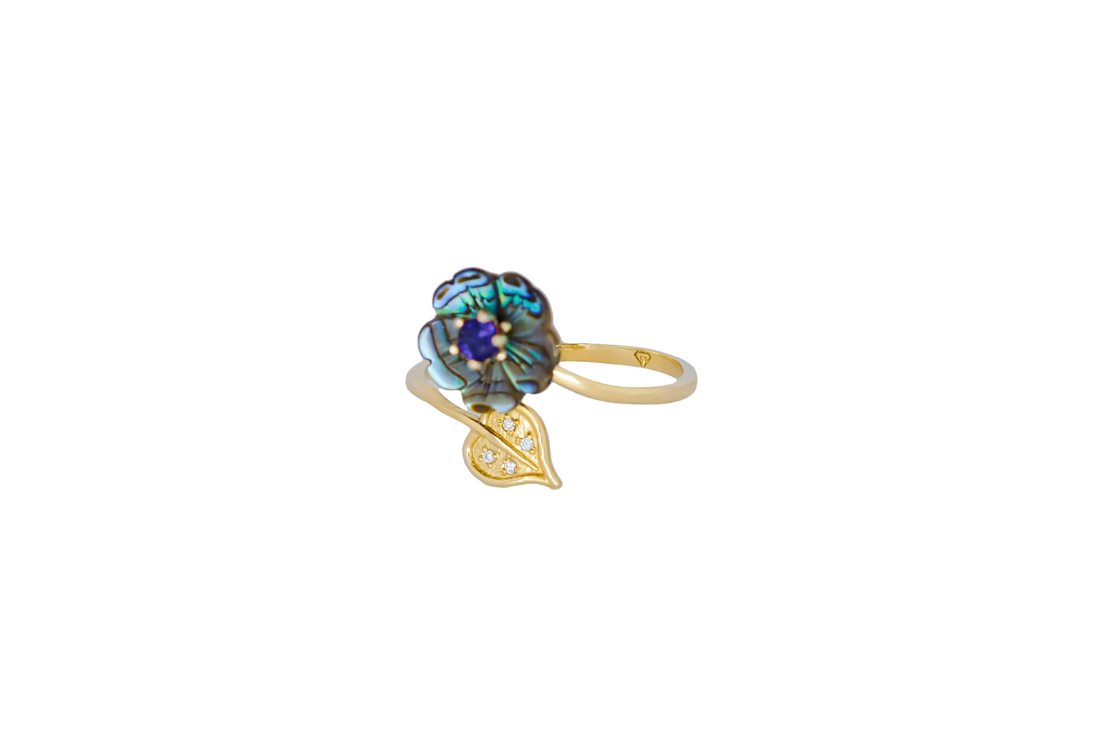 For Sale:  Royal blue gemstone 14k  gold ring.  5