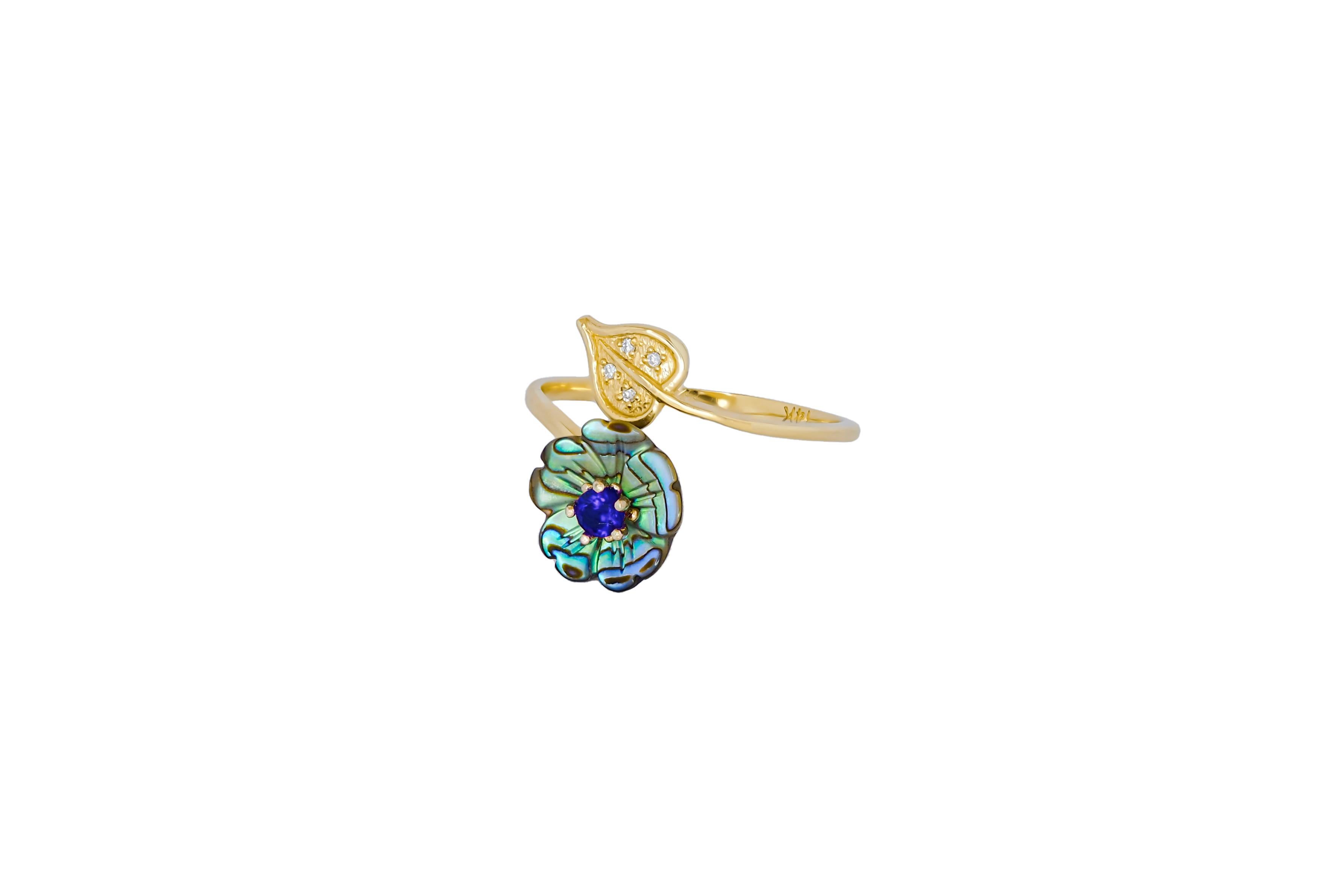 For Sale:  Royal blue gemstone 14k  gold ring.  6