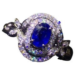 Sapphire Gold Ring, Natural Sapphire and Diamond Engagement Ring