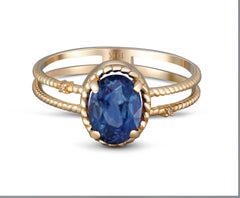 Sapphire Gold Ring, Oval Sapphire Ring, 14k Gold Ring with Sapphire