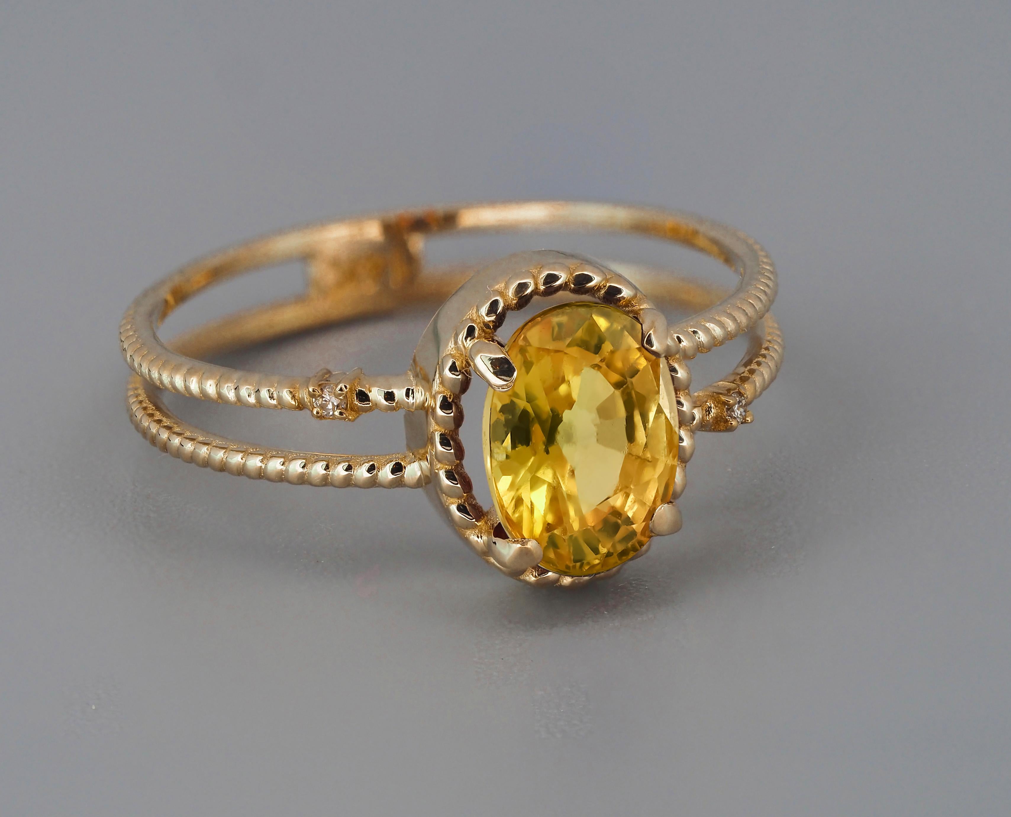Saphir-Goldring, ovaler Saphir-Ring, 14k Goldring mit Saphir (Moderne) im Angebot