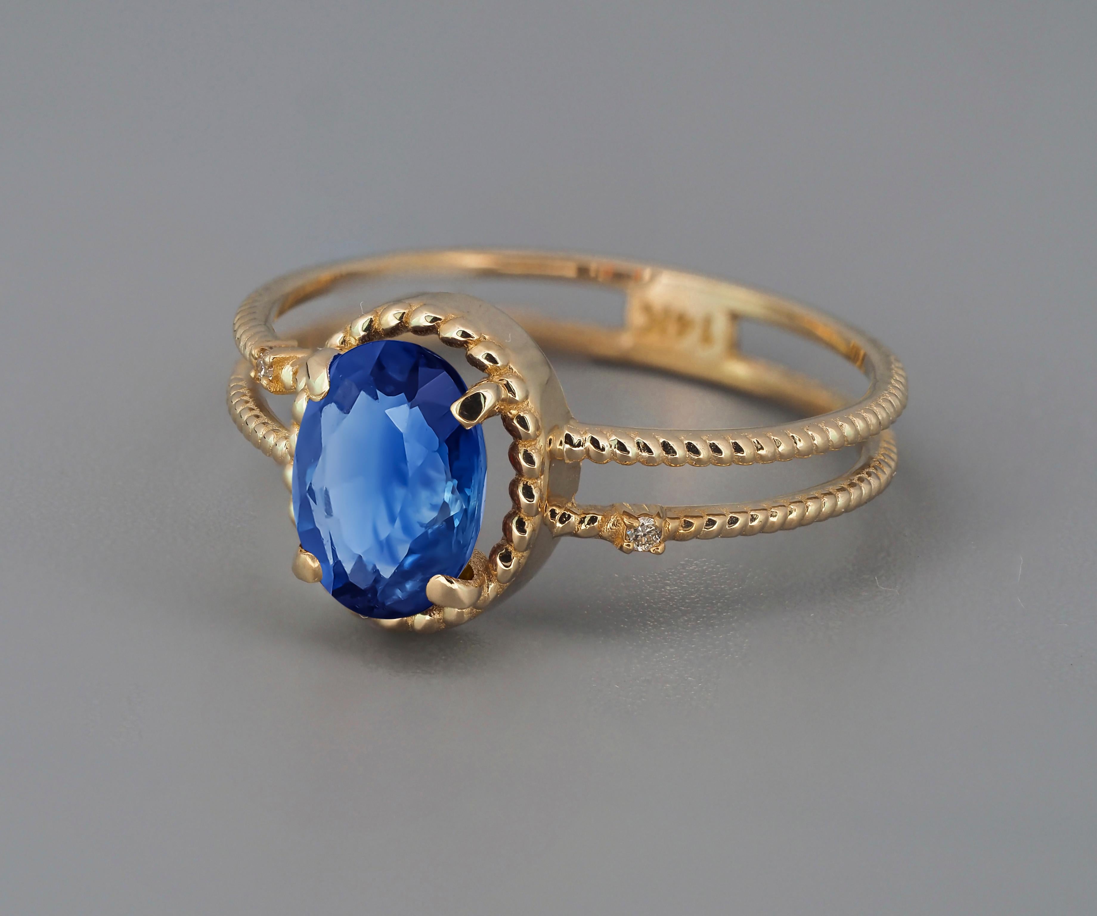 Oval Cut Sapphire Gold Ring, Oval Sapphire Ring, 14k Gold Ring with Sapphire