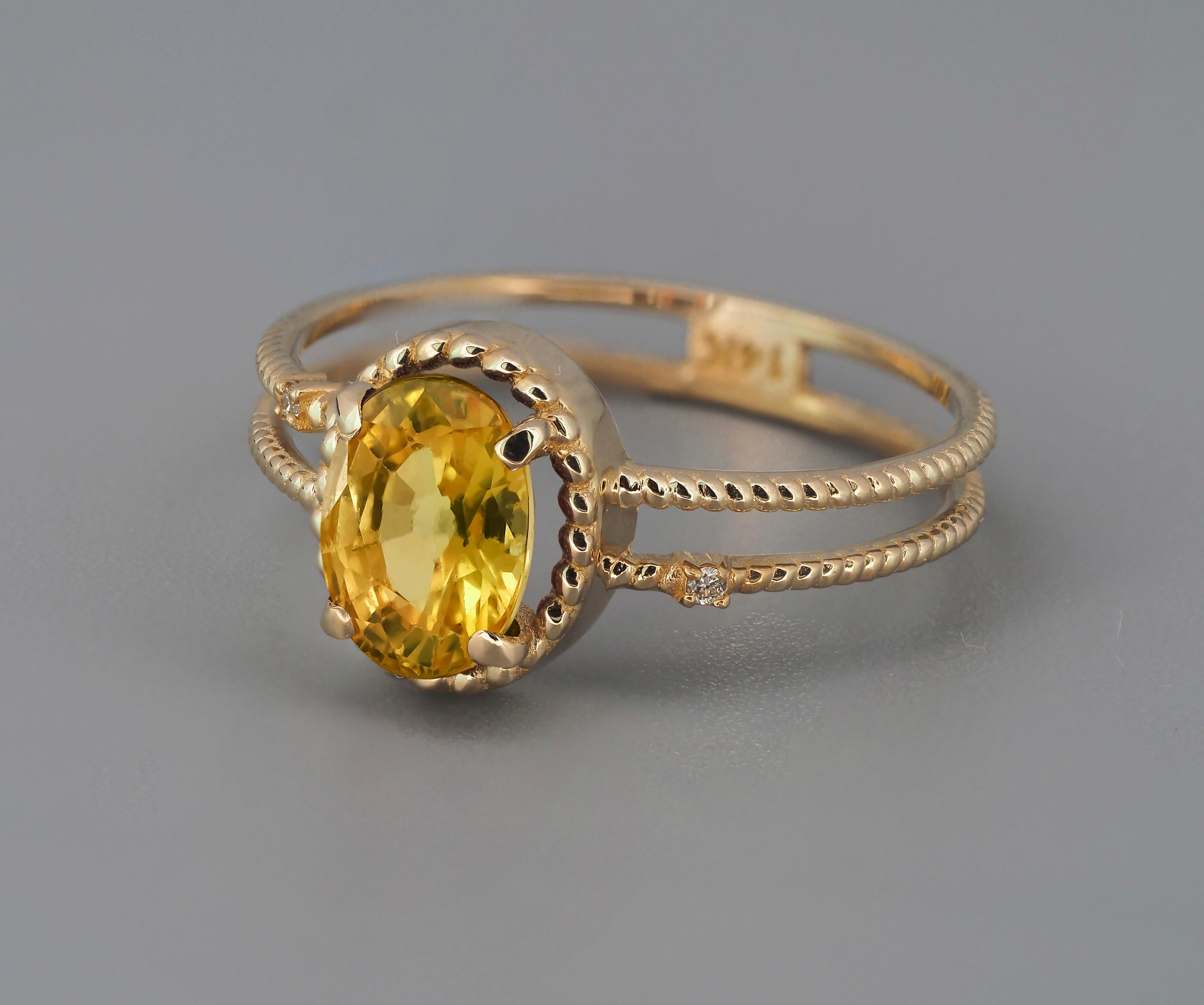 Saphir-Goldring, ovaler Saphir-Ring, 14k Goldring mit Saphir (Ovalschliff) im Angebot