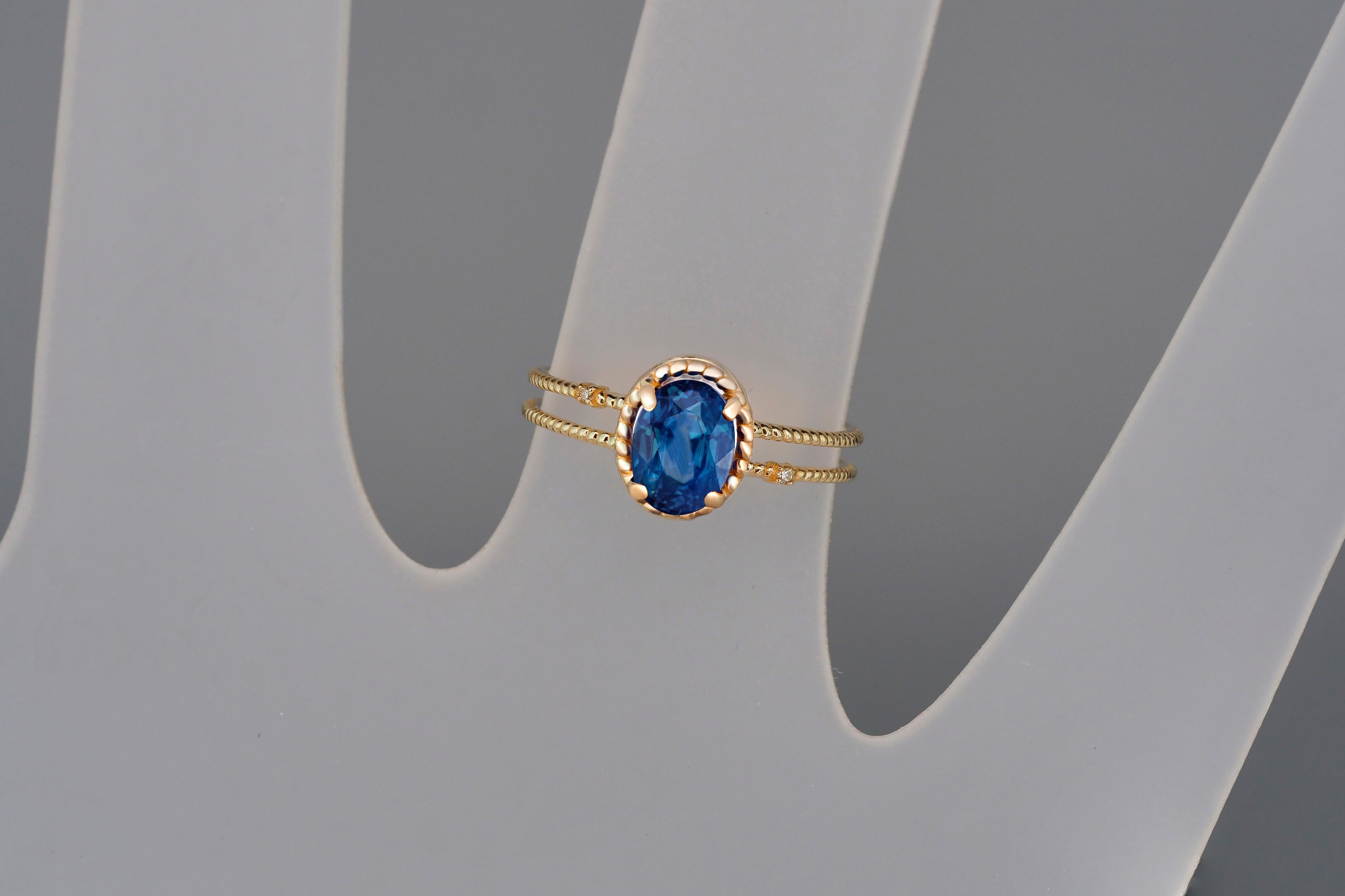 Sapphire Gold Ring, Oval Sapphire Ring, 14k Gold Ring with Sapphire For Sale 1