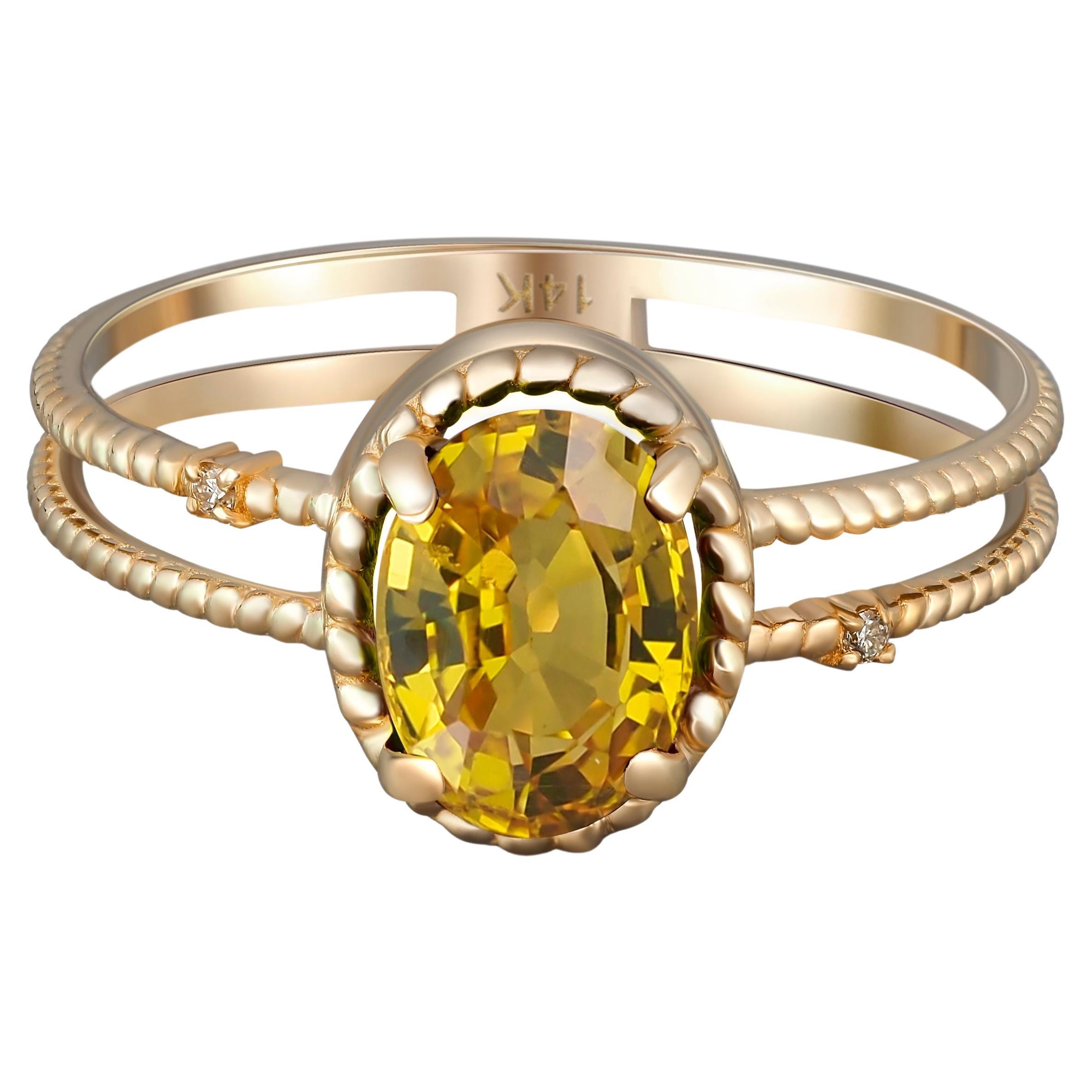 Saphir-Goldring, ovaler Saphir-Ring, 14k Goldring mit Saphir