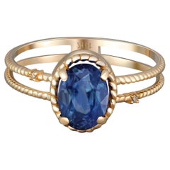 Saphir-Goldring, ovaler Saphir-Ring, 14k Goldring mit Saphir