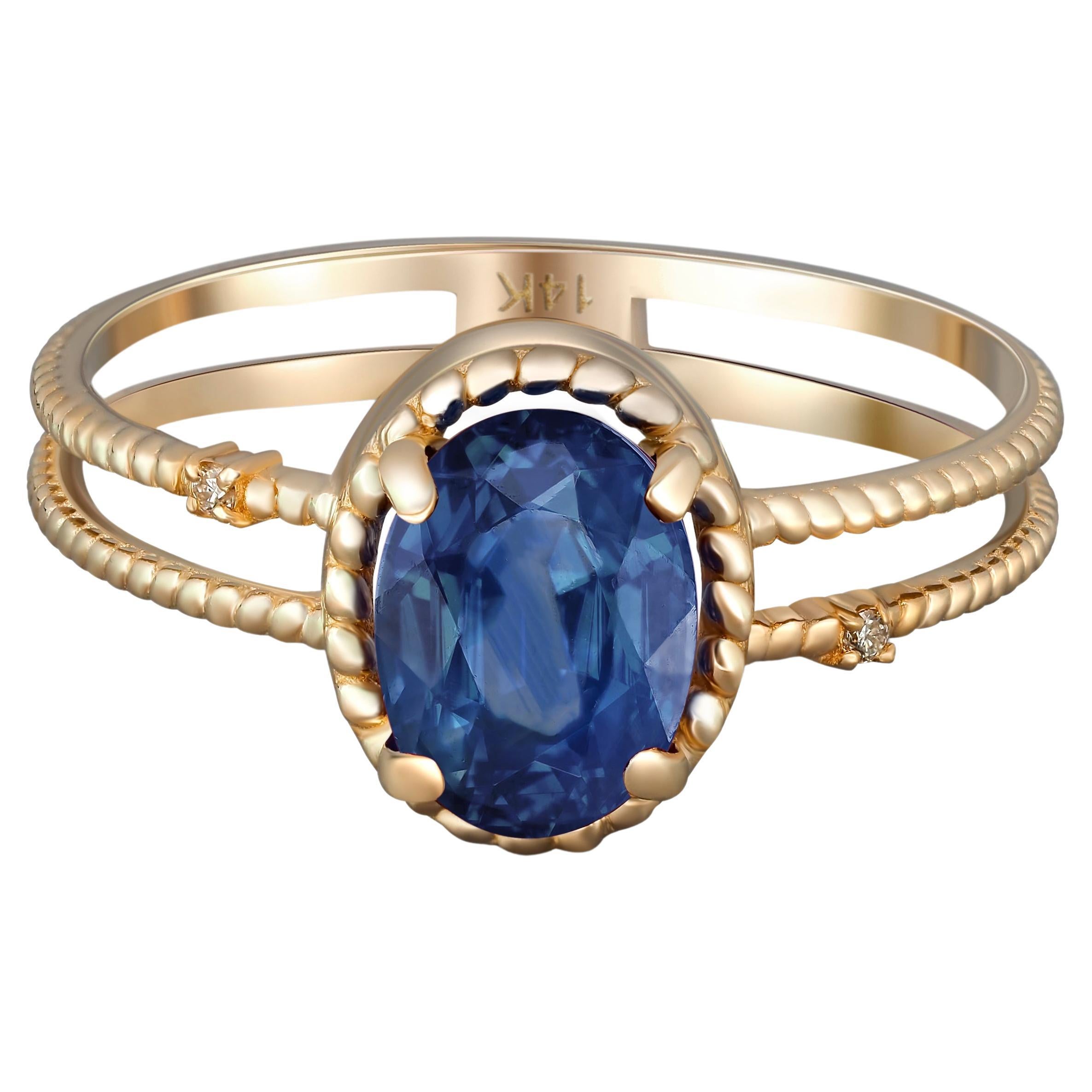 Sapphire Gold Ring, Oval Sapphire Ring, 14k Gold Ring with Sapphire For Sale