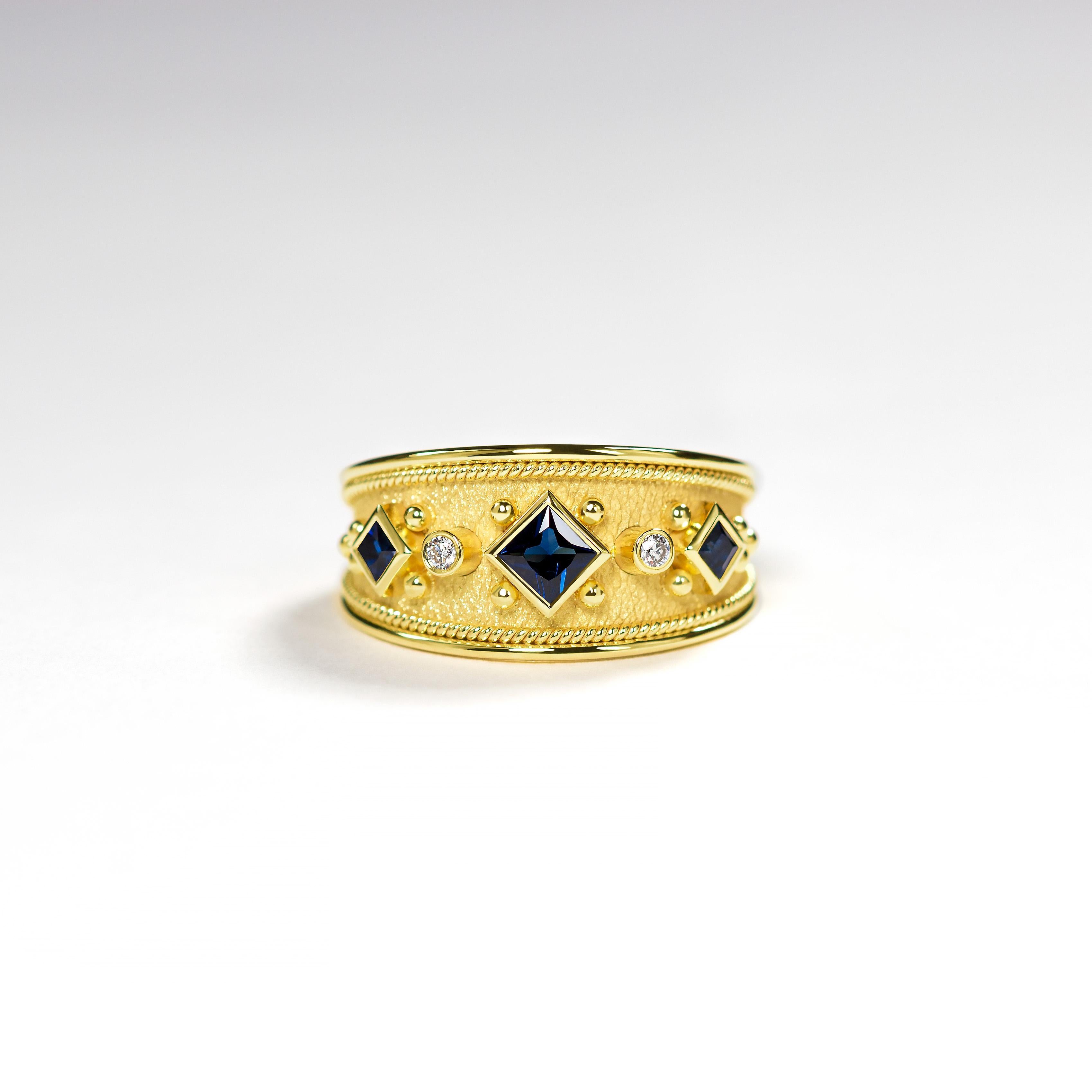 Byzantine Sapphire Gold Ring with Diamonds For Sale