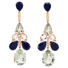 Sapphire Green Amethyst Diamond 18k Gold Chandelier Earrings