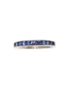 Sapphire half eternity ring band in platinum and 18k gold, natural sapphires