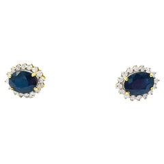 Sapphire Halo Diamond 2.30 CTW Stud Earrings 14 Karat