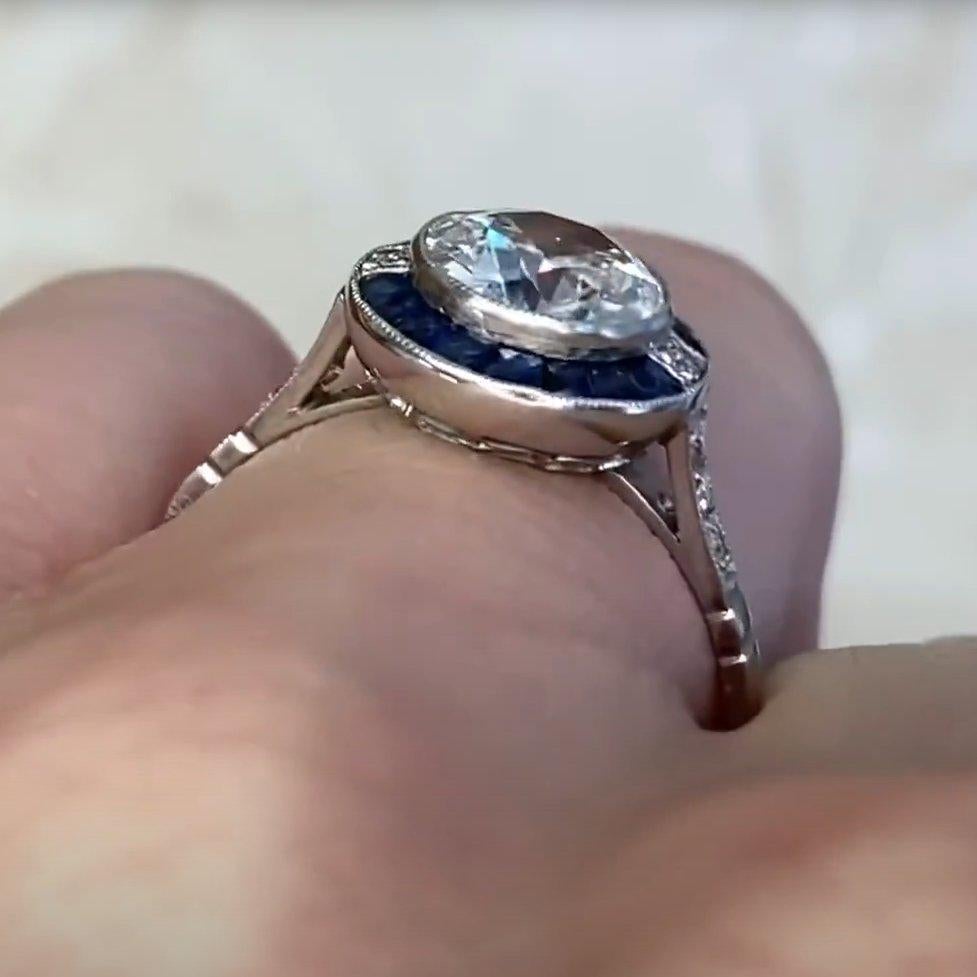 Sapphire Halo Diamond Ring, Old European Cut Diamond Ring (Approx. 1.40-Carats) In Excellent Condition For Sale In New York, NY