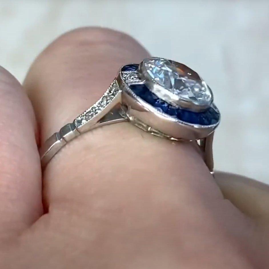 Saphir-Halo-Diamantring, Diamantring mit alteuropäischem Schliff (ca. 1,40 Karat) (Alteuropäischer Schliff) im Angebot