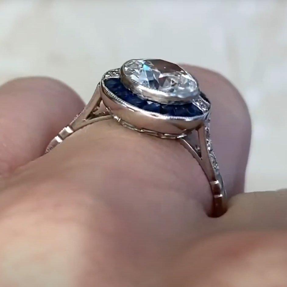 Saphir-Halo-Diamantring, Diamantring mit alteuropäischem Schliff (ca. 1,40 Karat) im Zustand „Hervorragend“ im Angebot in New York, NY