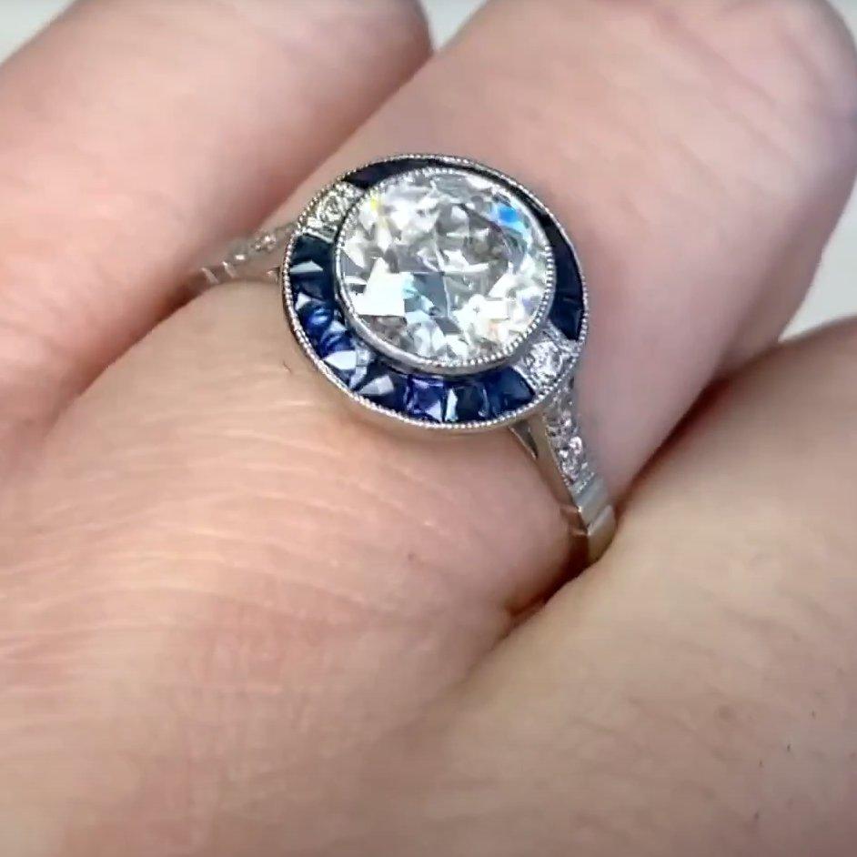 Saphir-Halo-Diamantring, Diamantring mit alteuropäischem Schliff (ca. 1,40 Karat) Damen im Angebot