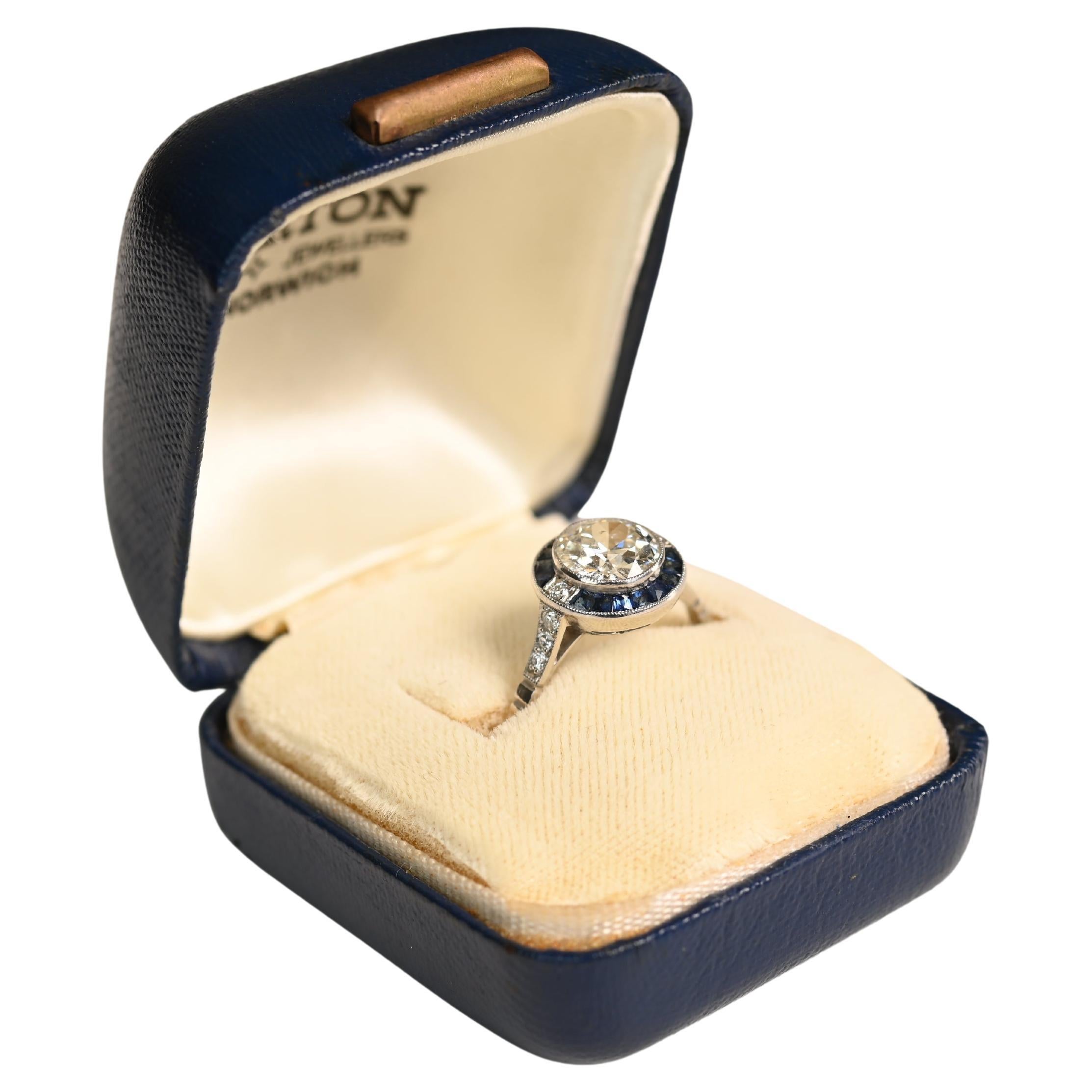 Sapphire Halo Diamond Ring, Old European Cut Diamond Ring (Approx. 1.40-Carats)