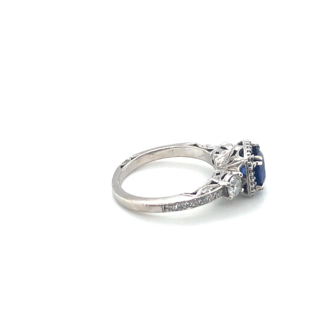 Anello Tacori con zaffiro e diamante aureolato in oro bianco 14 carati In condizioni buone in vendita a Dallas, TX