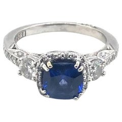 Vintage Sapphire Halo Diamond Tacori Ring 14K White Gold