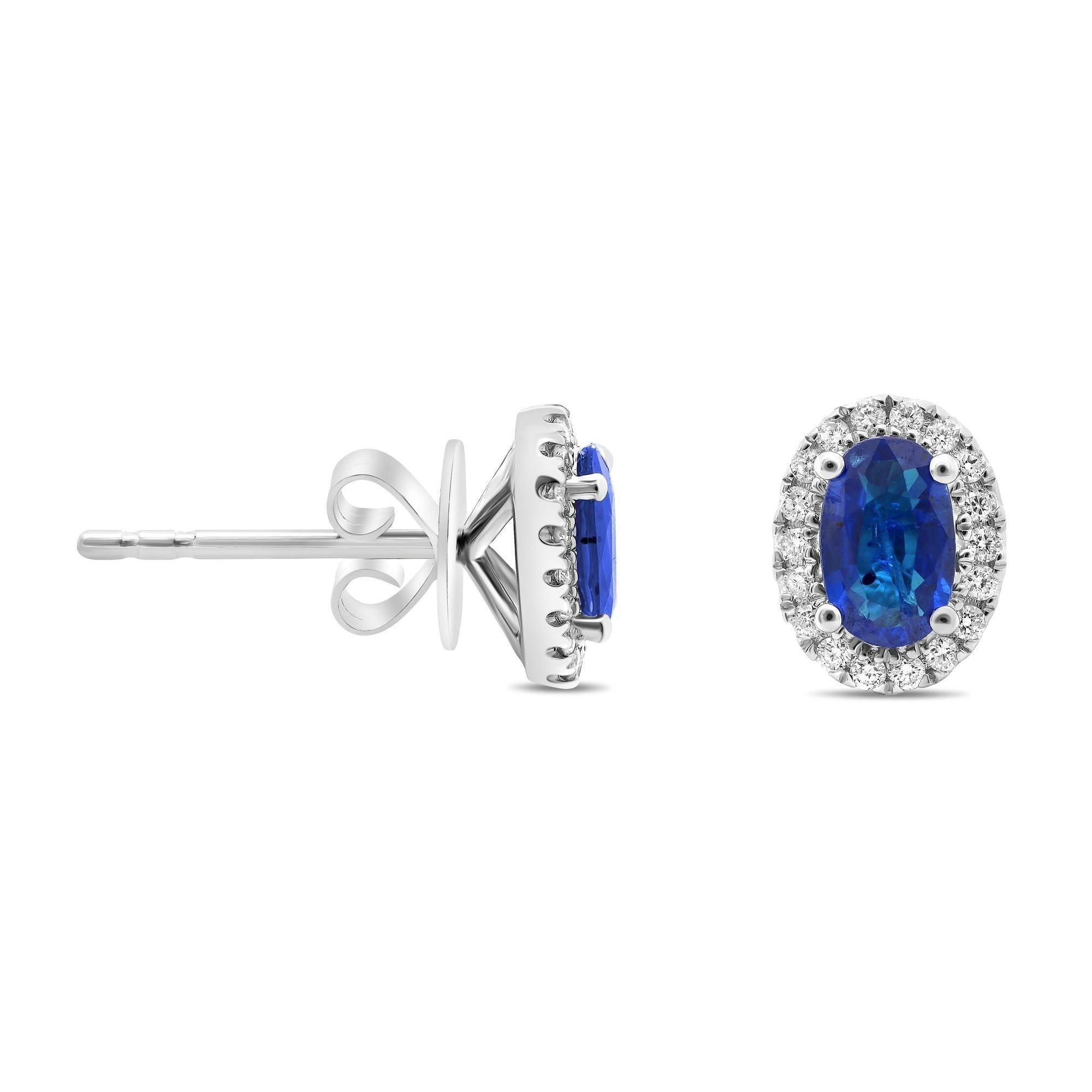 Sapphire Halo Stud Earrings In New Condition For Sale In New York, NY
