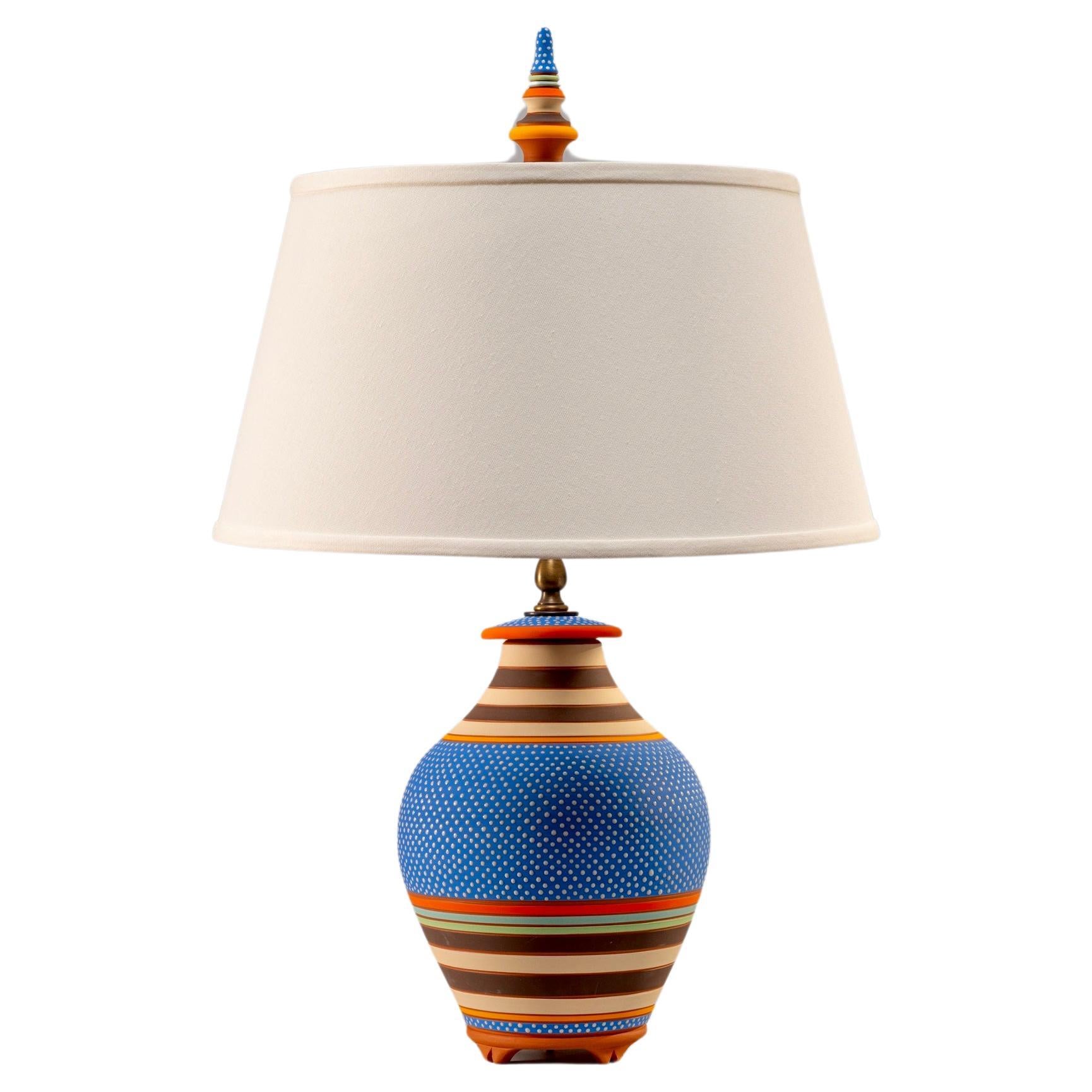 SAPPHIRE, Hand-thrown, Hand-painted Terracotta Table Lamp For Sale