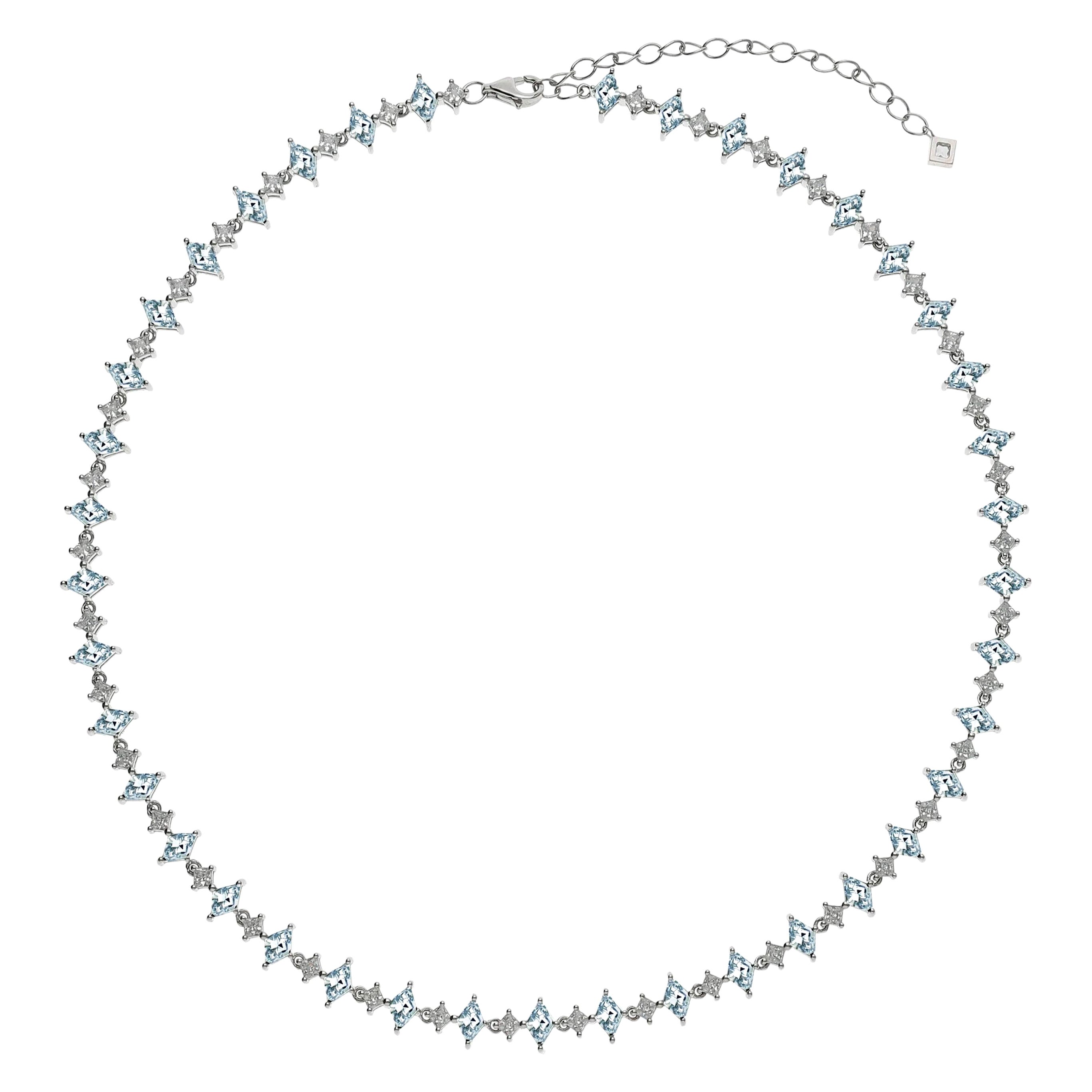  Sapphire Harlequin Choker Necklace, Aquamarine & White Sapphire, 14kt Gold For Sale