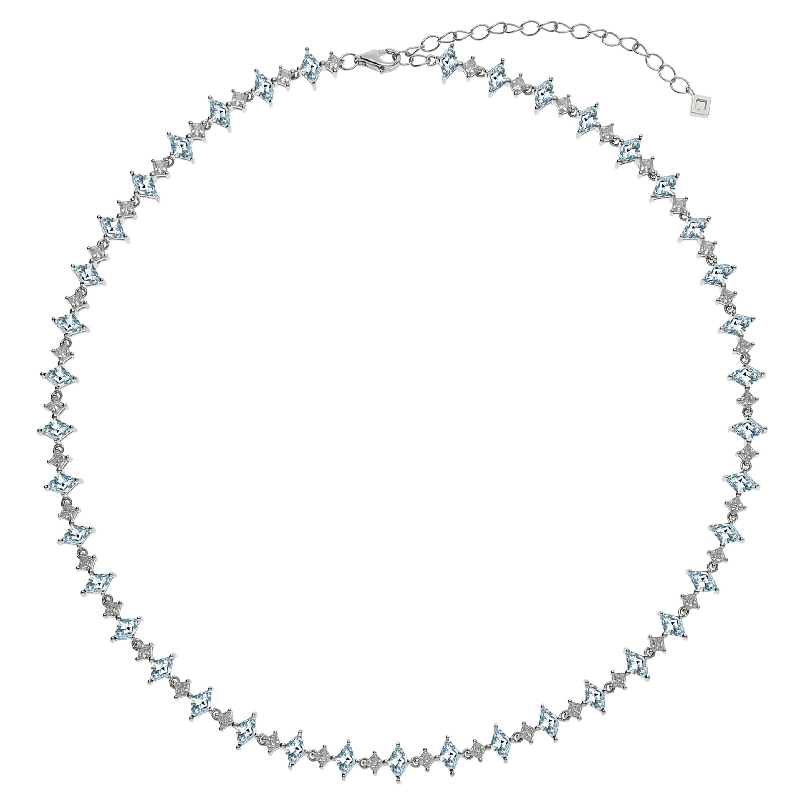  Sapphire Harlequin Choker Necklace, Aquamarine & White Sapphire, Silver