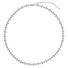  Sapphire Harlequin Choker Necklace, Aquamarine & White Sapphire, Silver