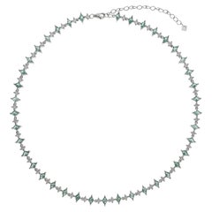  Sapphire Harlequin Choker Necklace, Mint Green & White Sapphire 10kt, Lozenge