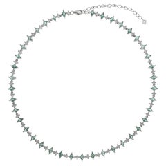 Vintage  Sapphire Harlequin Choker Necklace, Mint Green & White Sapphire, Silver