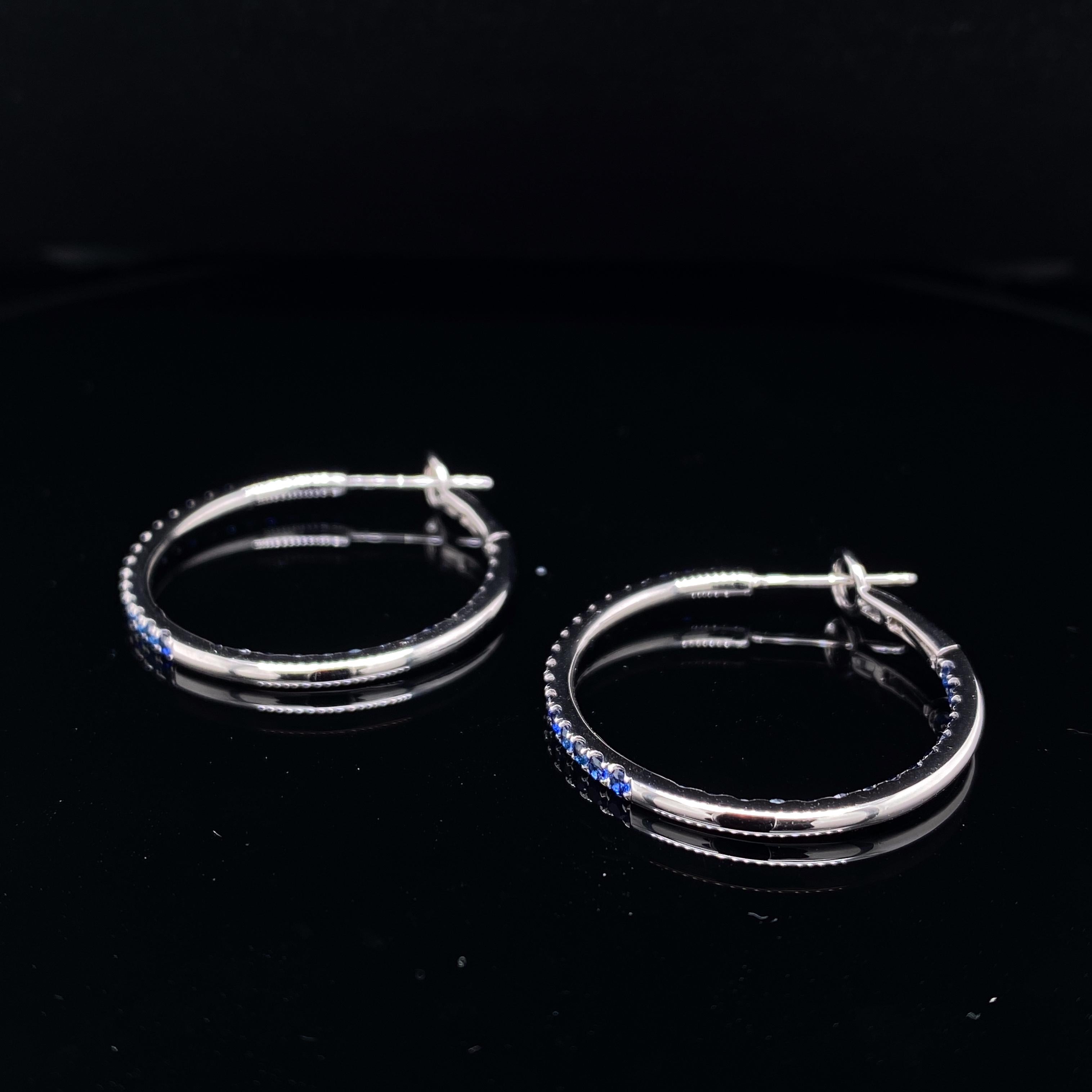 Modern Sapphire Hoop Earrings 18 Karat White Gold For Sale