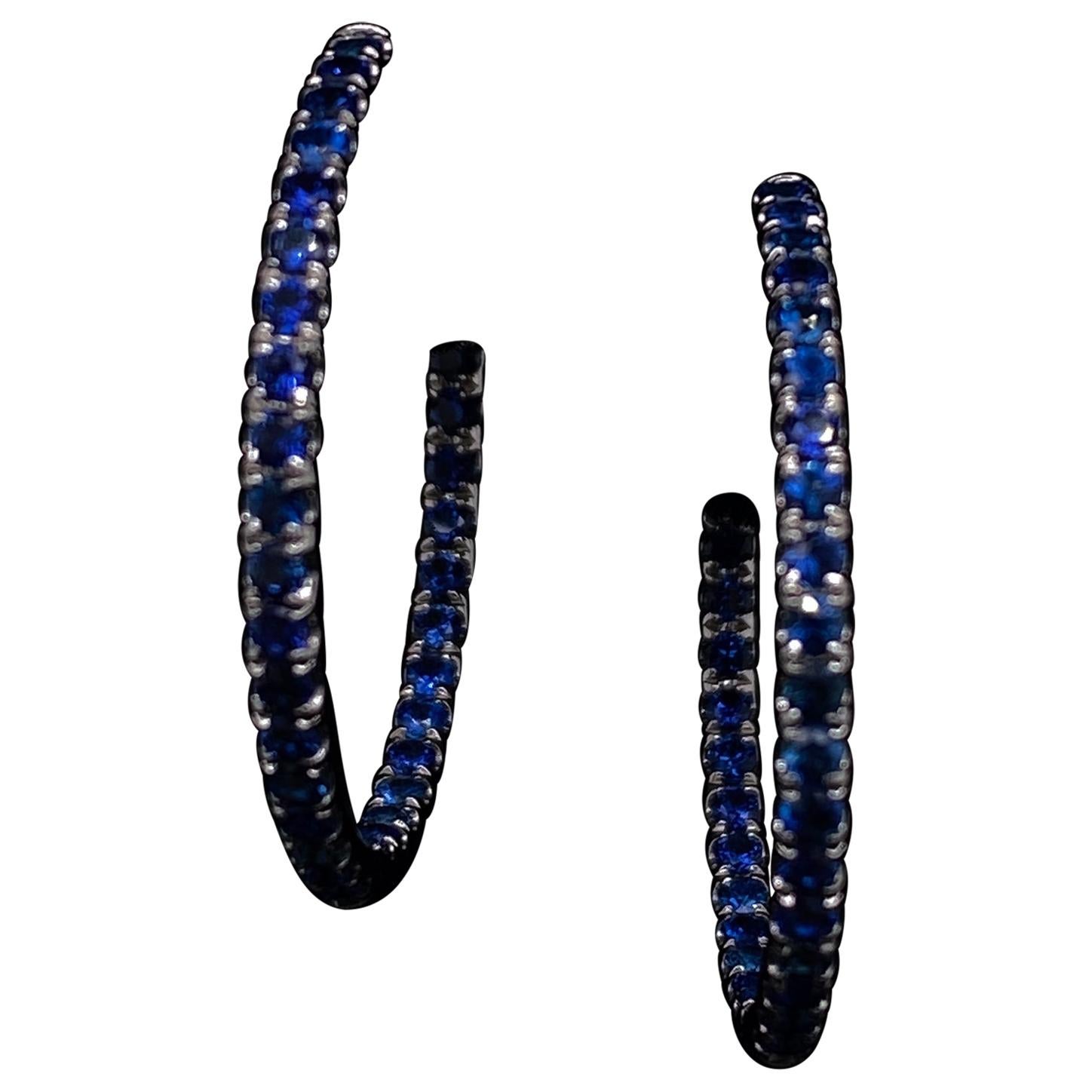 Sapphire Hoop Earrings 18 Karat White Gold For Sale