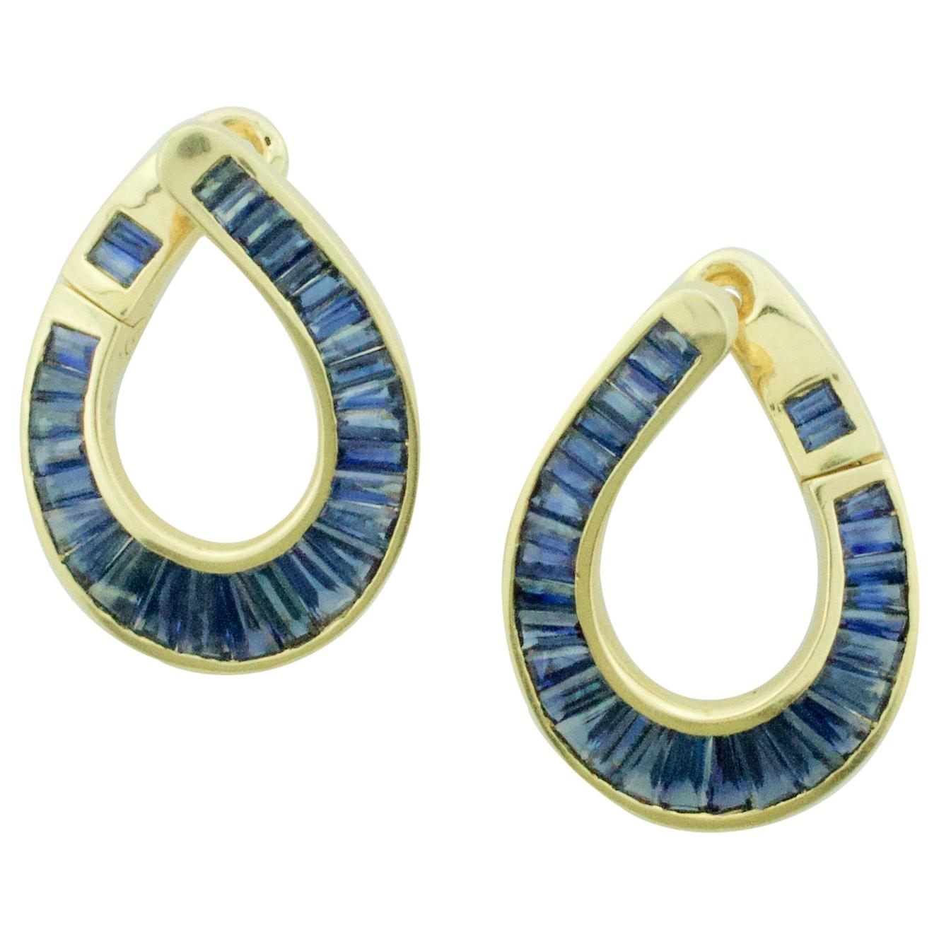 Sapphire Hoop Earrings in 18 Karat Yellow Gold 4.00 Carat For Sale