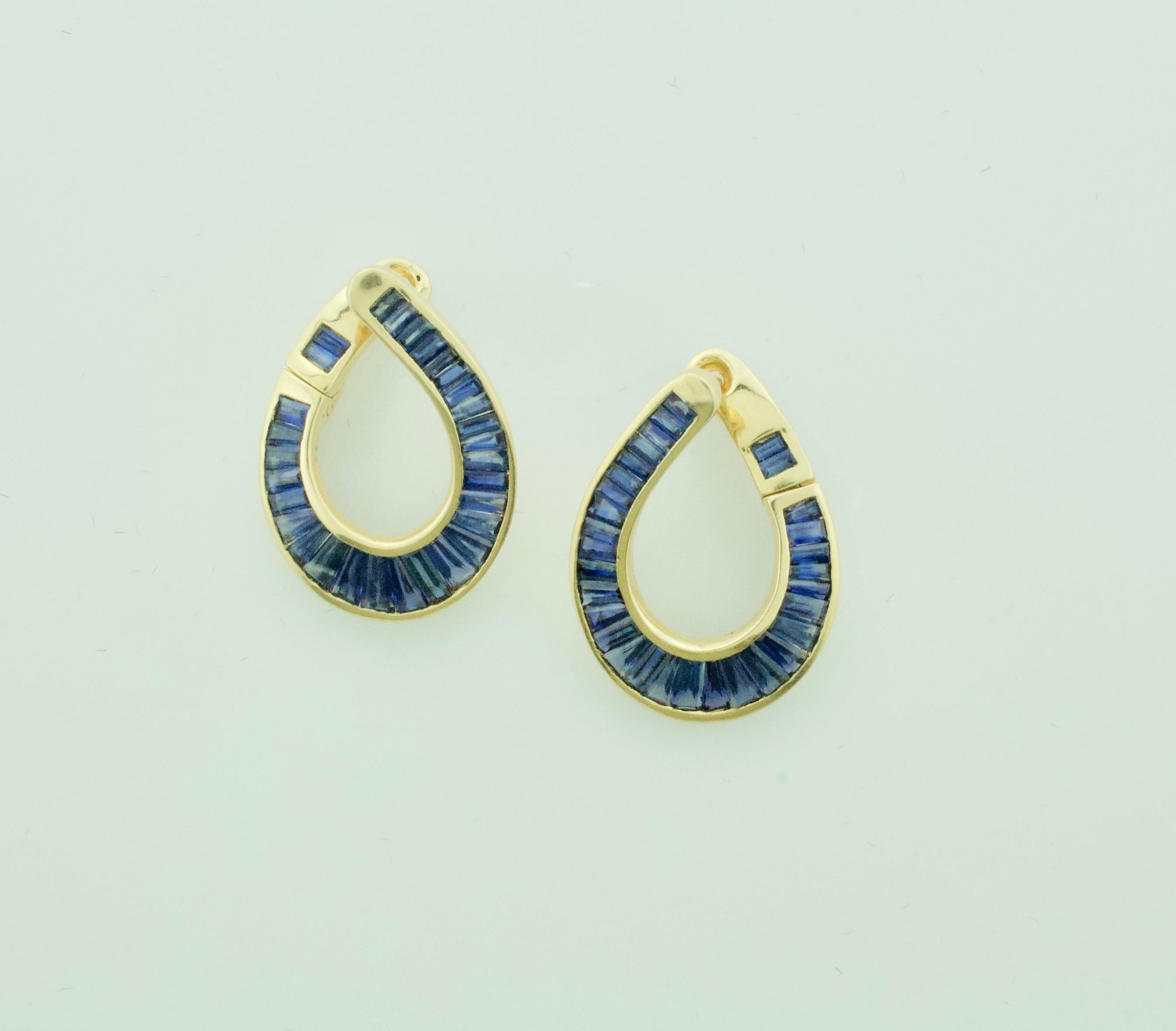 Sapphire Hoop Earrings in 18 Karat Yellow Gold 4.00 Carat For Sale 2