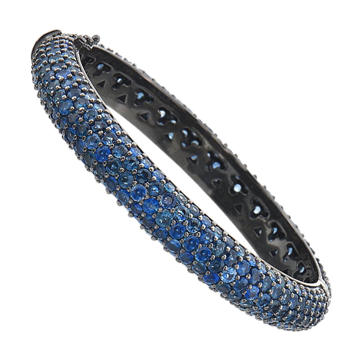 Sapphire in Black Rhodium Gold Bangle Bracelet