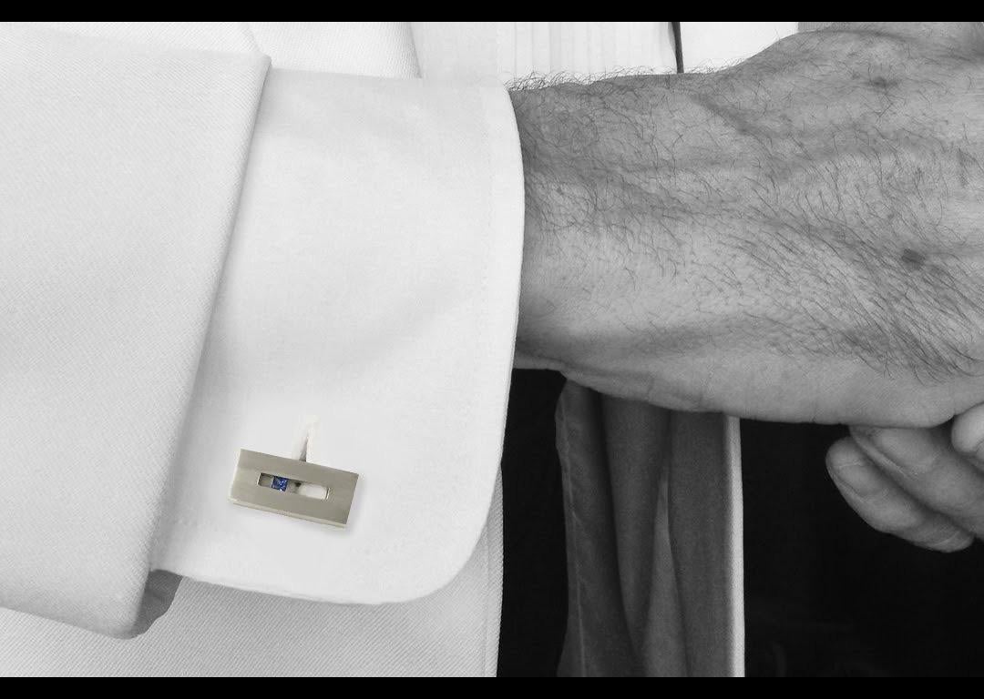 Princess Cut Sapphire in White Gold Suspended Rectangle Cufflinks For Sale