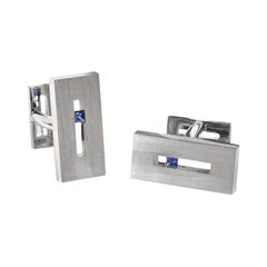 Sapphire in White Gold Suspended Rectangle Cufflinks