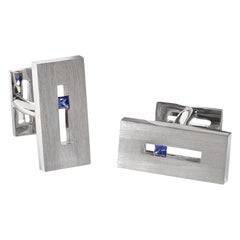 Sapphire in White Gold Suspended Rectangle Cufflinks