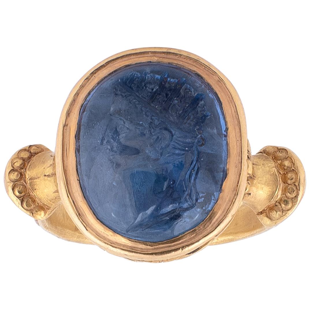 Sapphire Intaglio Ring Late 18th Century Roman Emperor Caligola